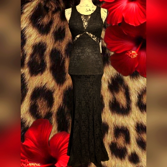 Sequin Hearts Black Lace Cut Out Dress - Picture 1 of 8